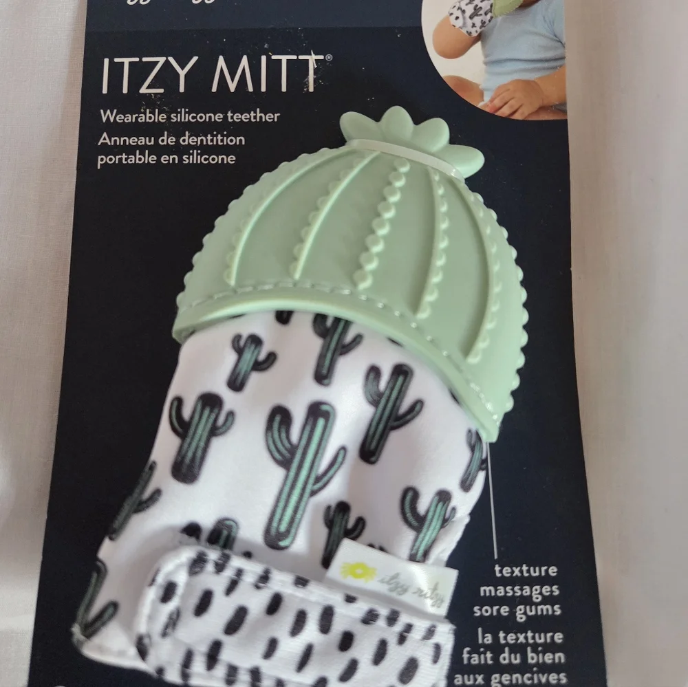 Itzy Ritzy Teal Dino Or Mint Cactus Wearable Silicone Teether Mitt NWT